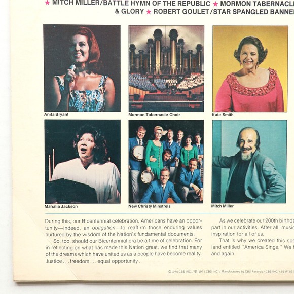 America Sings for Our 200th Birthday Vinyl LP Various Artists P 12706 Bicentenni - Picture 4 of 12